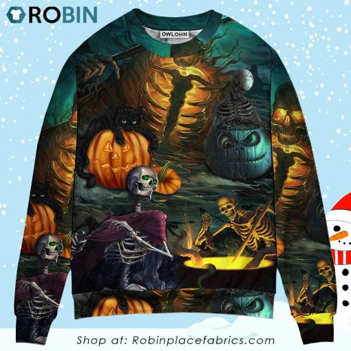 Halloween Skull Dark Scary Christmas Ugly Sweater, Sweatshirt