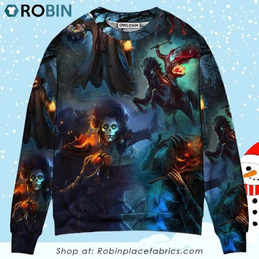 Halloween Skull Pumpkin Scary Sky Night Christmas Ugly Sweater, Sweatshirt