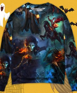 Halloween Skull Pumpkin Scary Sky Night Christmas Ugly Sweater, Sweatshirt
