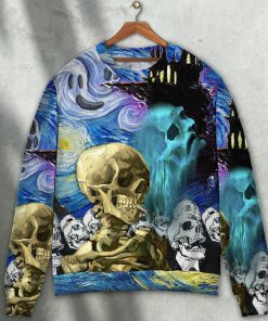 Halloween Skull Smoke Scream Starry Night Funny Boo Art Style Christmas Ugly Sweater, Sweatshirt Halloween Skull Smoke Scream Starry Night Funny Boo Art Style Christmas Ugly Sweater, Sweatshirt