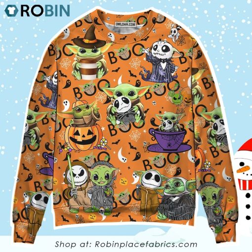 Halloween Star Wars Baby Yoda Jack Skellington Sweater