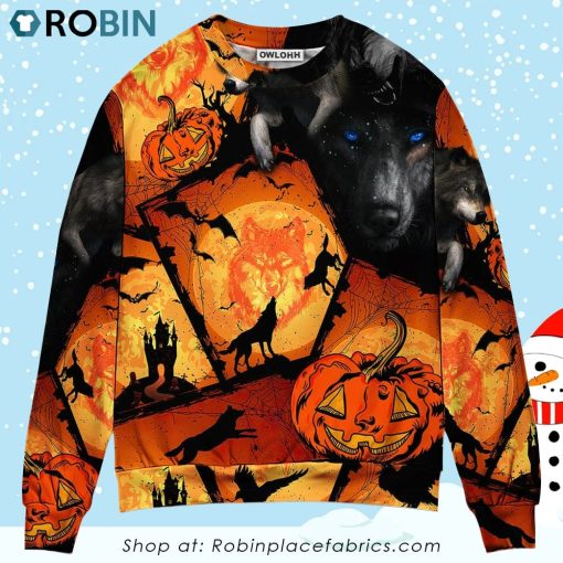 Halloween Wolf Pumpkin Scary Christmas Ugly Sweater, Sweatshirt