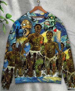 Halloween Zombie Crazy Starry Night Funny Boo Art Style Christmas Ugly Sweater, Sweatshirt Halloween Zombie Crazy Starry Night Funny Boo Art Style Christmas Ugly Sweater, Sweatshirt