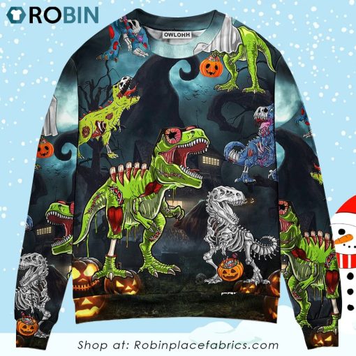 Halloween Zombie Saurus Scary Christmas Ugly Sweater, Sweatshirt