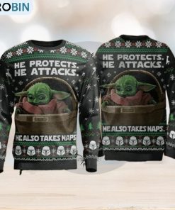 He Protects He Also Take Naps Yoda Christmas Christmas Ugly Sweater Party