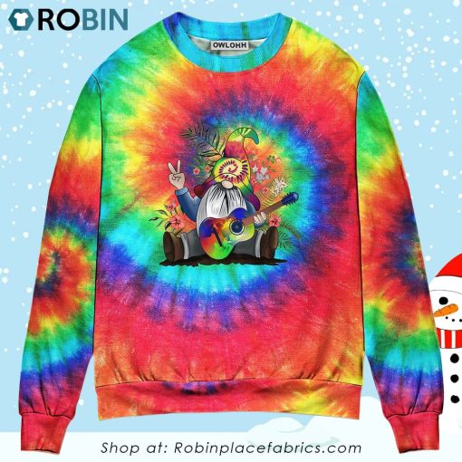 Hippie Believe In The Power Of Music Hippie Gnome Sweater Christmas Ugly Sweater, Sweatshirt