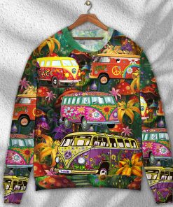 Hippie Bus Peace Life Colorful Style Christmas Ugly Sweater, Sweatshirt