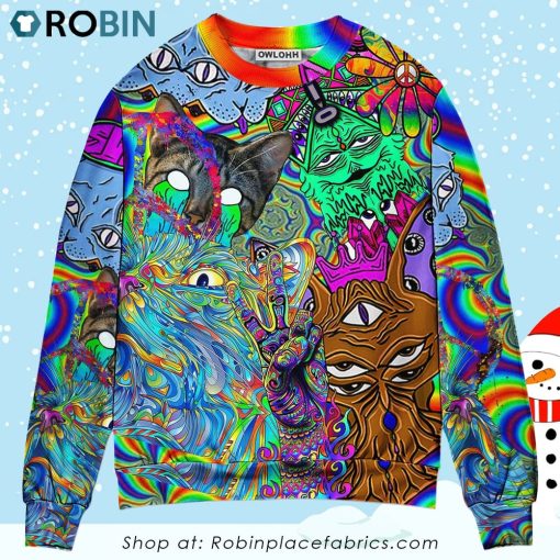 Hippie Cat Break My Mind Ugly Christmas Sweater