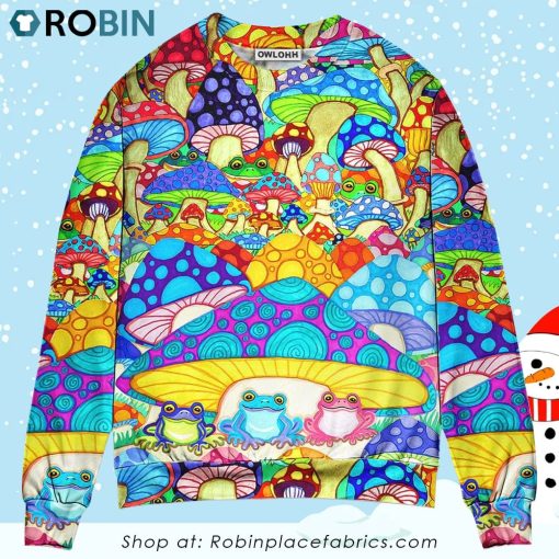 Hippie Frog Mushroom Hippie Colorful Art Peace 3D Printed Christmas Ugly Sweater