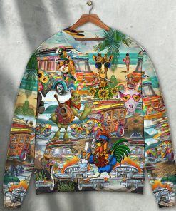 Hippie Funny Animals Happy Together Love Beach Sweater Christmas Ugly Sweater, Sweatshirt