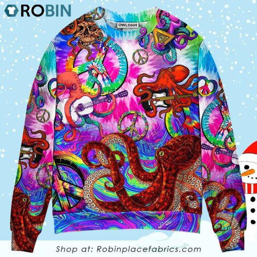 Hippie Funny Octopus Colorful Happy Tie Dye Art Style Ugly Christmas Sweater