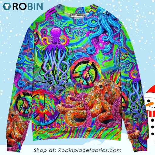Hippie Funny Octopus Colorful Tie Dye Christmas Ugly Sweater, Sweatshirt