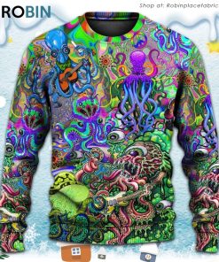 Hippie Funny Octopus Love Music Colorful Ocean Ugly Christmas Sweater