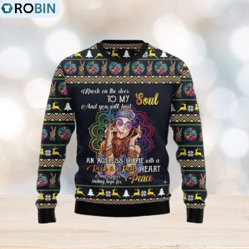 Hippie Girl Colorful Holiday Graphic Sweater