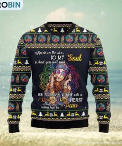 Hippie Girl Colorful Holiday Graphic Sweater Hippie Girl Colorful Holiday Graphic Sweater