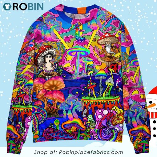 Hippie Magic Trippy Mushroom Awesome Ugly Christmas Sweater