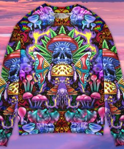Hippie Mushroom And Skull Art Ugly Christmas Sweater