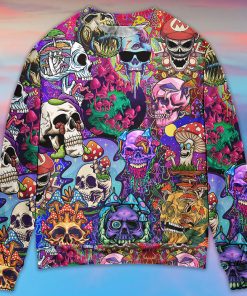 Hippie Mushroom And Skull Colorful Art Ugly Christmas Sweater