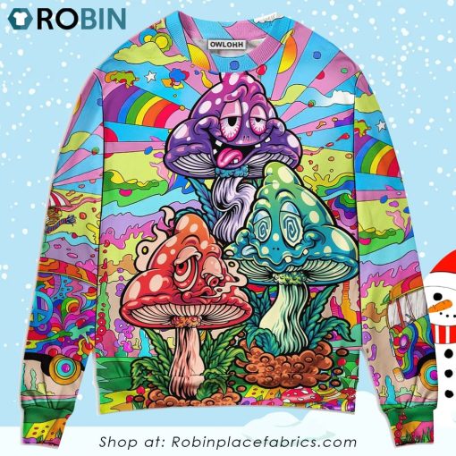 Hippie Mushroom Colorful Hippie Happy Life Ugly Christmas Sweater