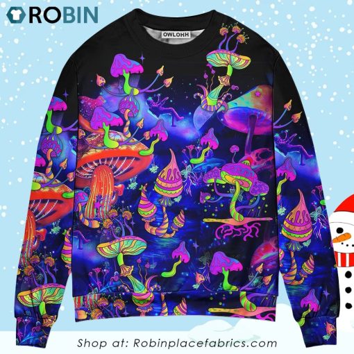 Hippie Mushroom Galaxy Neon Colorful Art Christmas Ugly Sweater, Sweatshirt