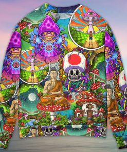 Hippie Mushroom Peace Colorful Let It Be Ugly Christmas Sweater