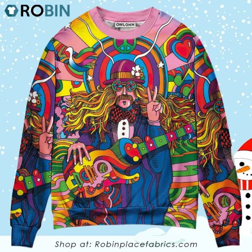 Hippie Rock Music Colorful Ugly Christmas Sweater