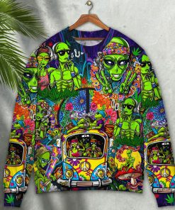 Hippie Space Alien Smoking Weed Christmas Ugly Sweater, Sweatshirt