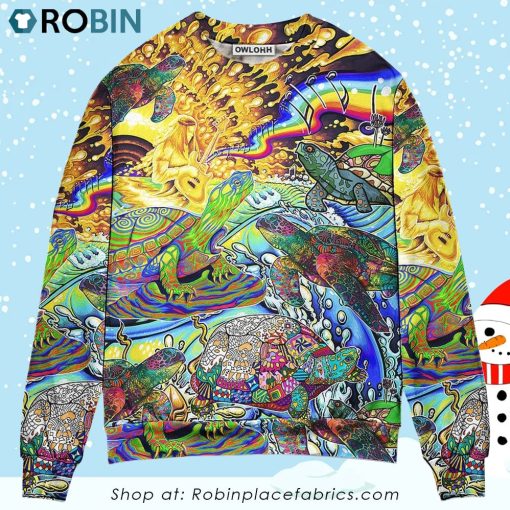 Hippie Turtle Colorful Art Peace Christmas Ugly Sweater, Sweatshirt