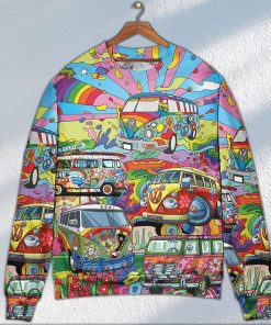 Hippie Van Colorful Art Peace Christmas Ugly Sweater, Sweatshirt