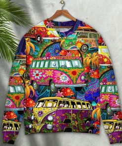 Hippie Van Colorful Vans On The Way Christmas Ugly Sweater, Sweatshirt