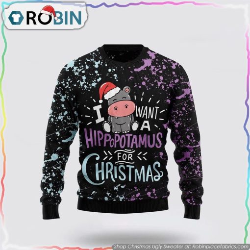 Hippo Christmas Ugly Christmas Sweater Gifts For Pet Lover