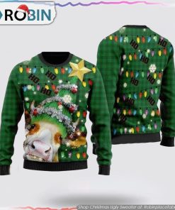 Ho Ho Ho Cow Christmas Tree Christmas Ugly Sweater Gifts For Pet Lover