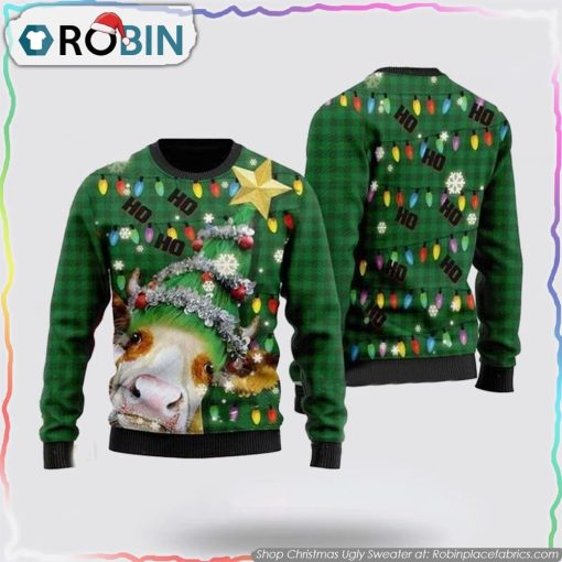 Ho Ho Ho Cow Christmas Tree Christmas Ugly Sweater Gifts For Pet Lover