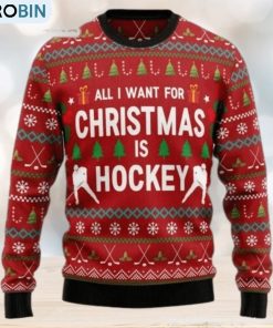 Hockey Ugly Christmas Sweater, All I Want For Christmas Is Hockey