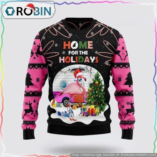 Home For The Holidays Flamingo Ugly Christmas Sweater Gifts For Pet Lover