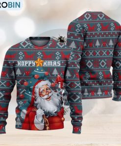 Hoppy Xmas Santa Claus Ugly Christmas Sweater Knitted Gift For Men And Women
