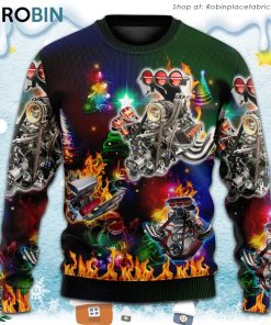 Hot Rod Christmas Tree Fire Christmas Ugly Sweater, Sweatshirt
