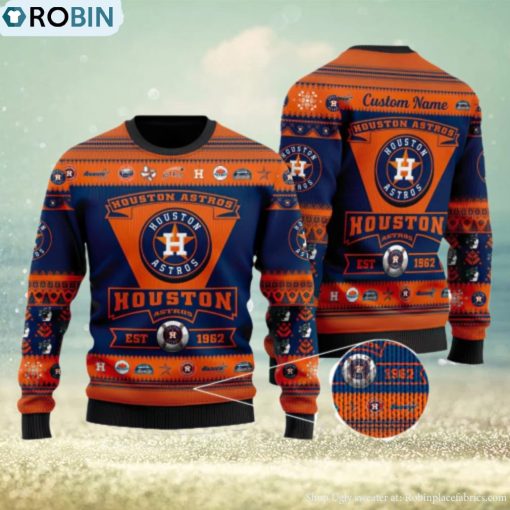 Houston Astros Logo Custom Name For Football Fans Ugly Christmas Sweater Christmas Gift