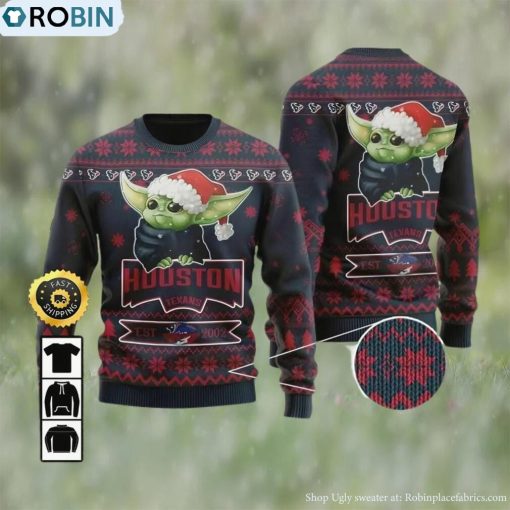 Houston Texans Est 2002 Baby Yoda Ugly Christmas Sweater, Gifts For Fans Football NFL