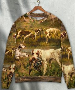 Hunting Dog Hunting Duck Art Style Christmas Ugly Sweater, Sweatshirt
