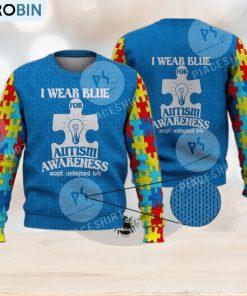 I Wear Blue For Autism Awareness 3D Full Print Ugly Sweater Christmas Gift Sweater