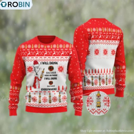 I Will Drink Bacardi Rum Everywhere Knitting Pattern Christmas Ugly Sweater