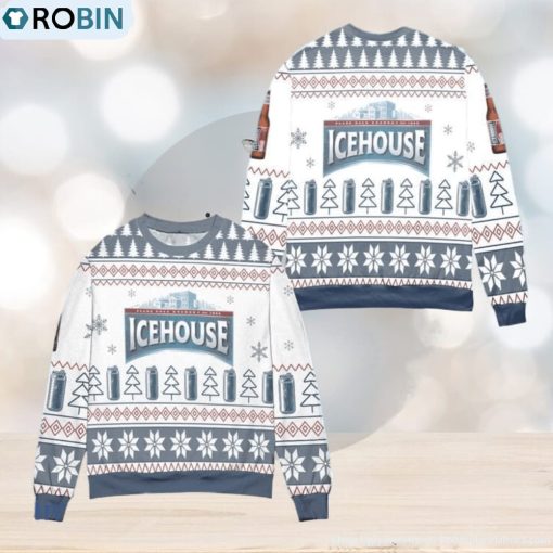 Ice House Logo Christmas Pattern Ugly Christmas Sweater – White Blue