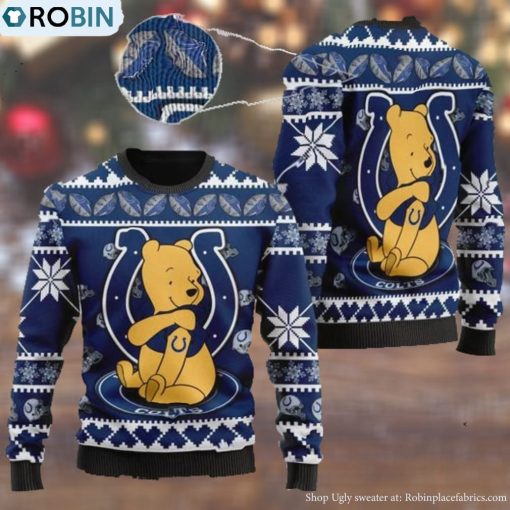 Indianapolis Colts NFL American Football Team Logo Cute Winnie The Pooh Bear 3D Ugly Christmas Sweater Days