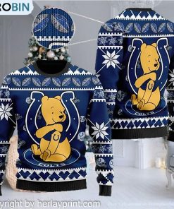 Indianapolis Colts NFL American Football Team Logo Cute Winnie The Pooh Bear 3D Ugly Christmas Sweater Days