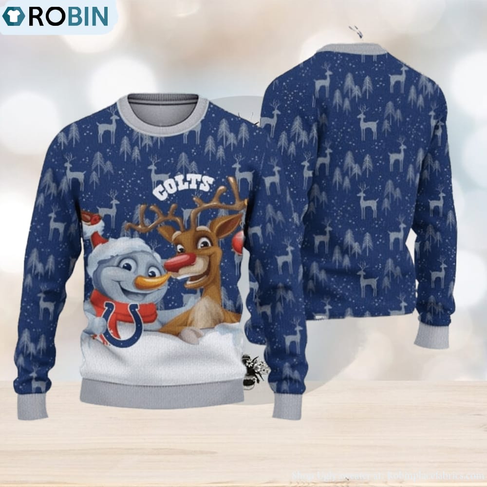 Indianapolis Colts Christmas Big Reindeer Pattern Christmas Gift 3D Ugly  Christmas Sweater - Banantees