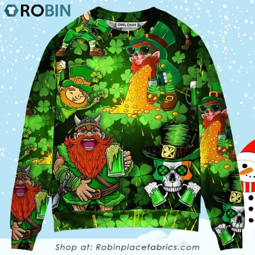 Irish Beer St Patrick’s Day Viking Skull Leprechaun Gnome Christmas Ugly Sweater, Sweatshirt