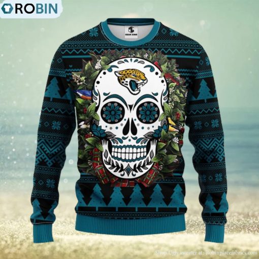 Jacksonville Jaguars Skull Flower Ugly Christmas Ugly Sweater