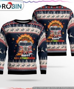 Jersey City Fire Dept Happy Hallothanksmas Christmas Ugly Sweater Christmas Gifts For Firefighters