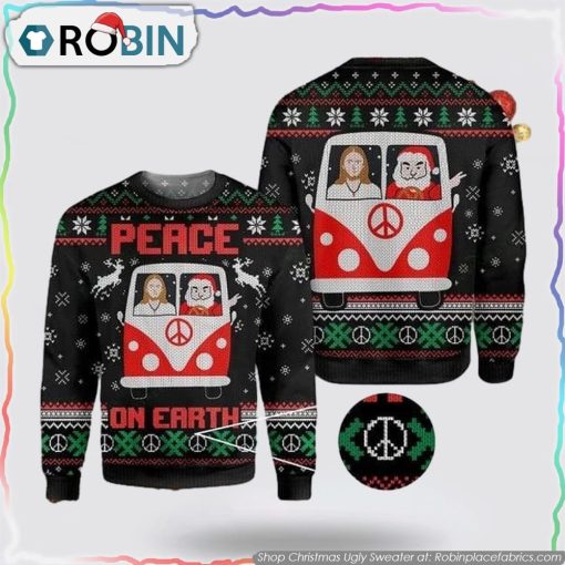 Jesus & Santa Peace On Earth Ugly Christmas Sweater Gifts For Christians